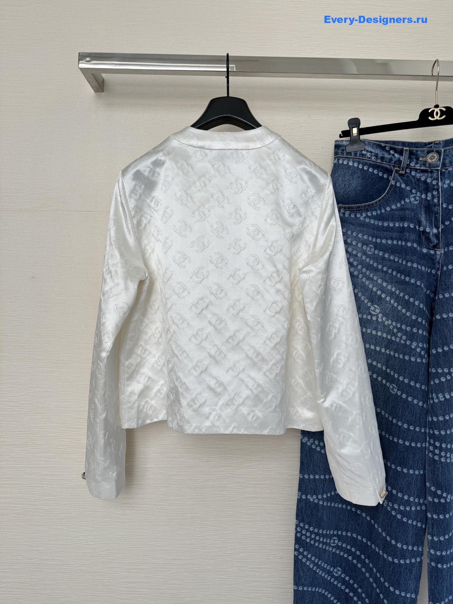 Ch**el white silk jacquard shirt
