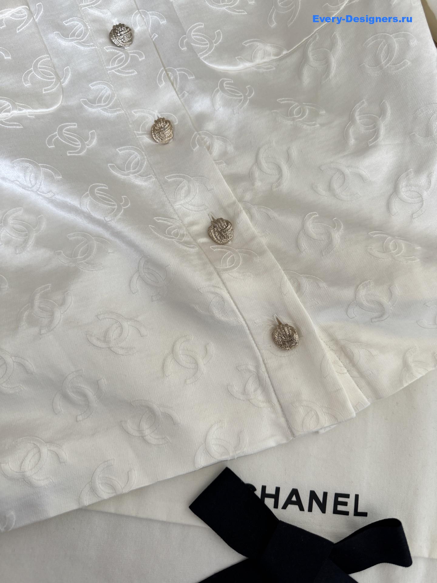 Ch**el white silk jacquard shirt