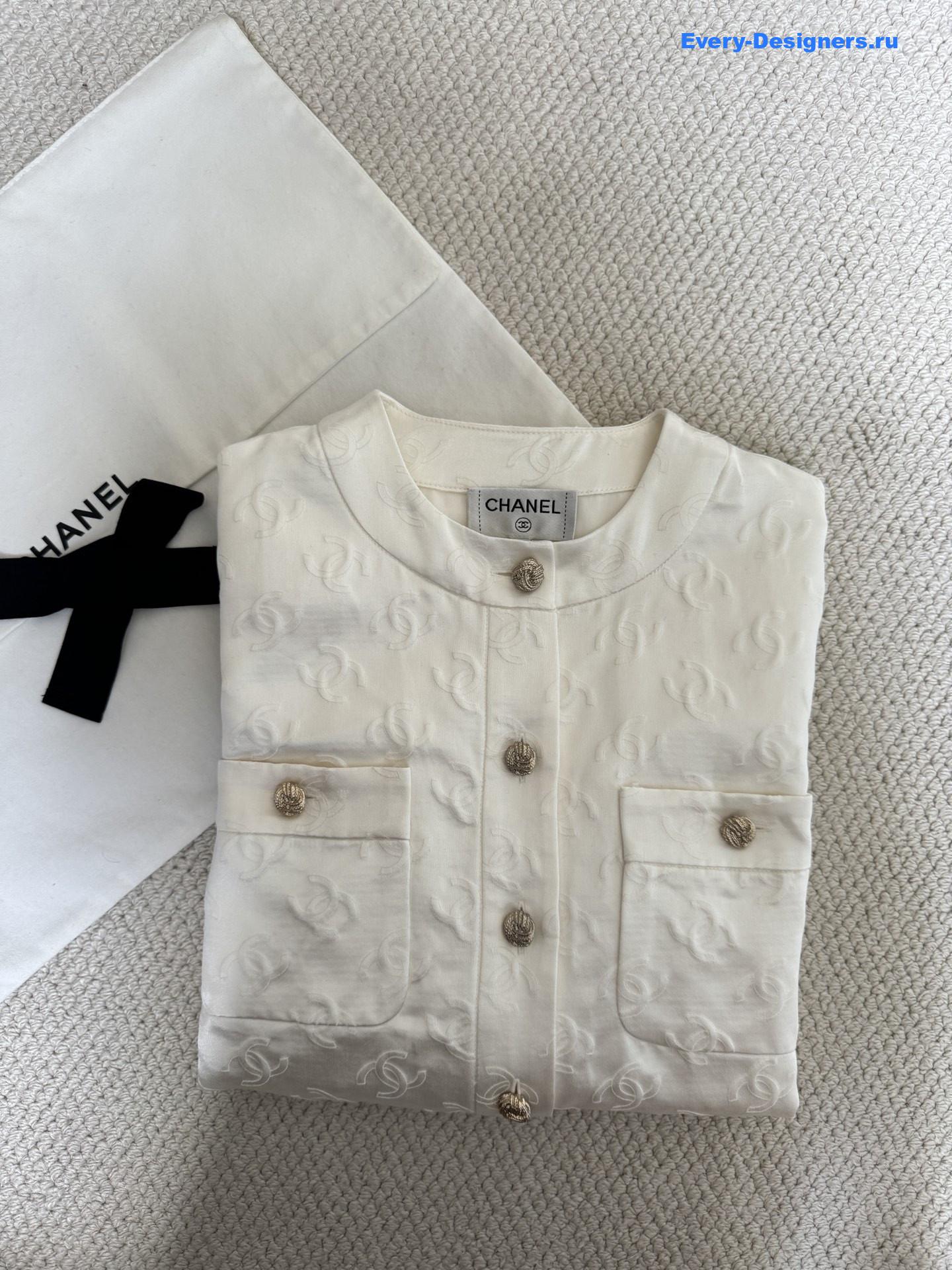 Ch**el white silk jacquard shirt