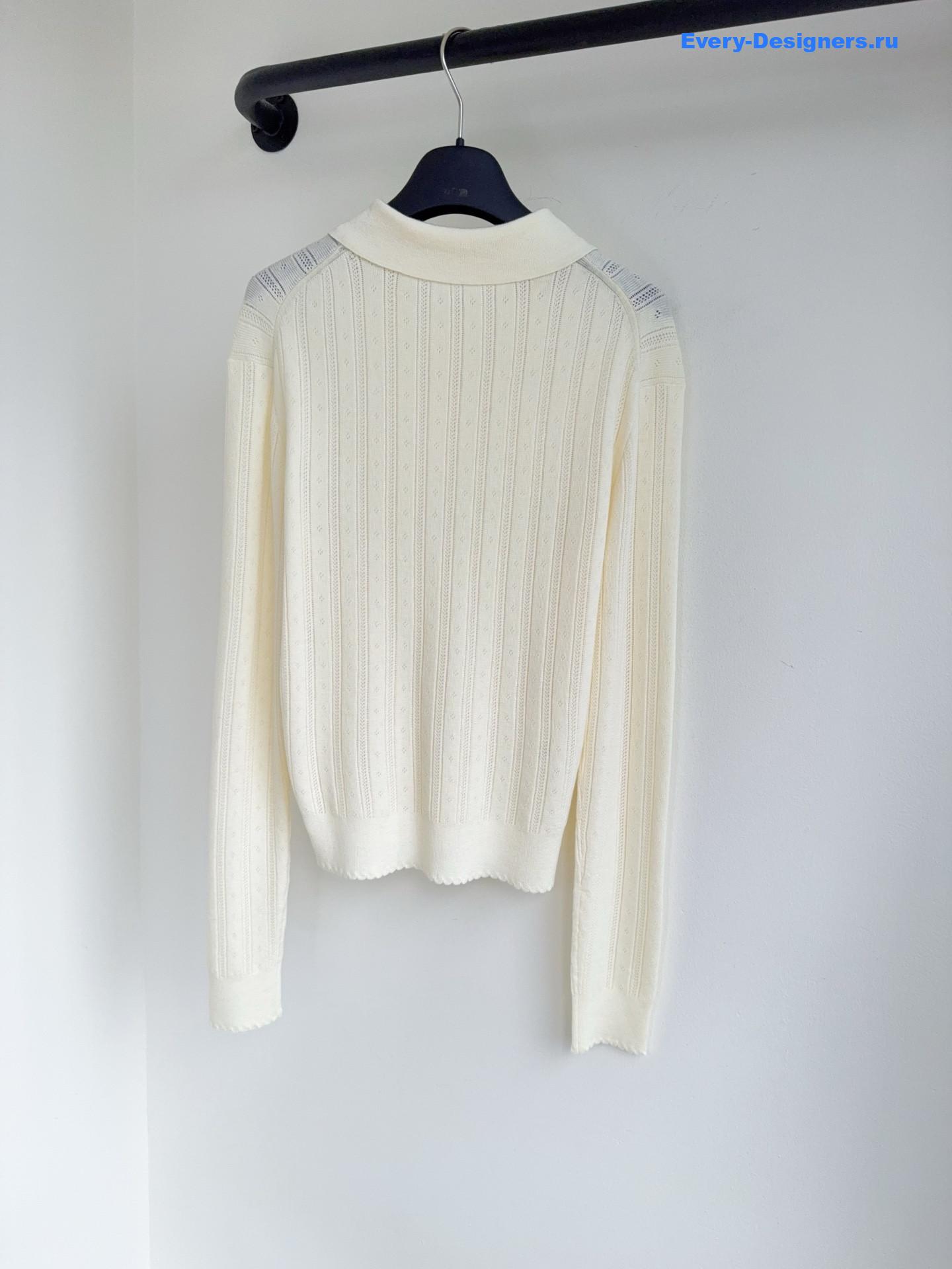 Miu Miu Long-Sleeved Pointelle Knit Polo Sweater
