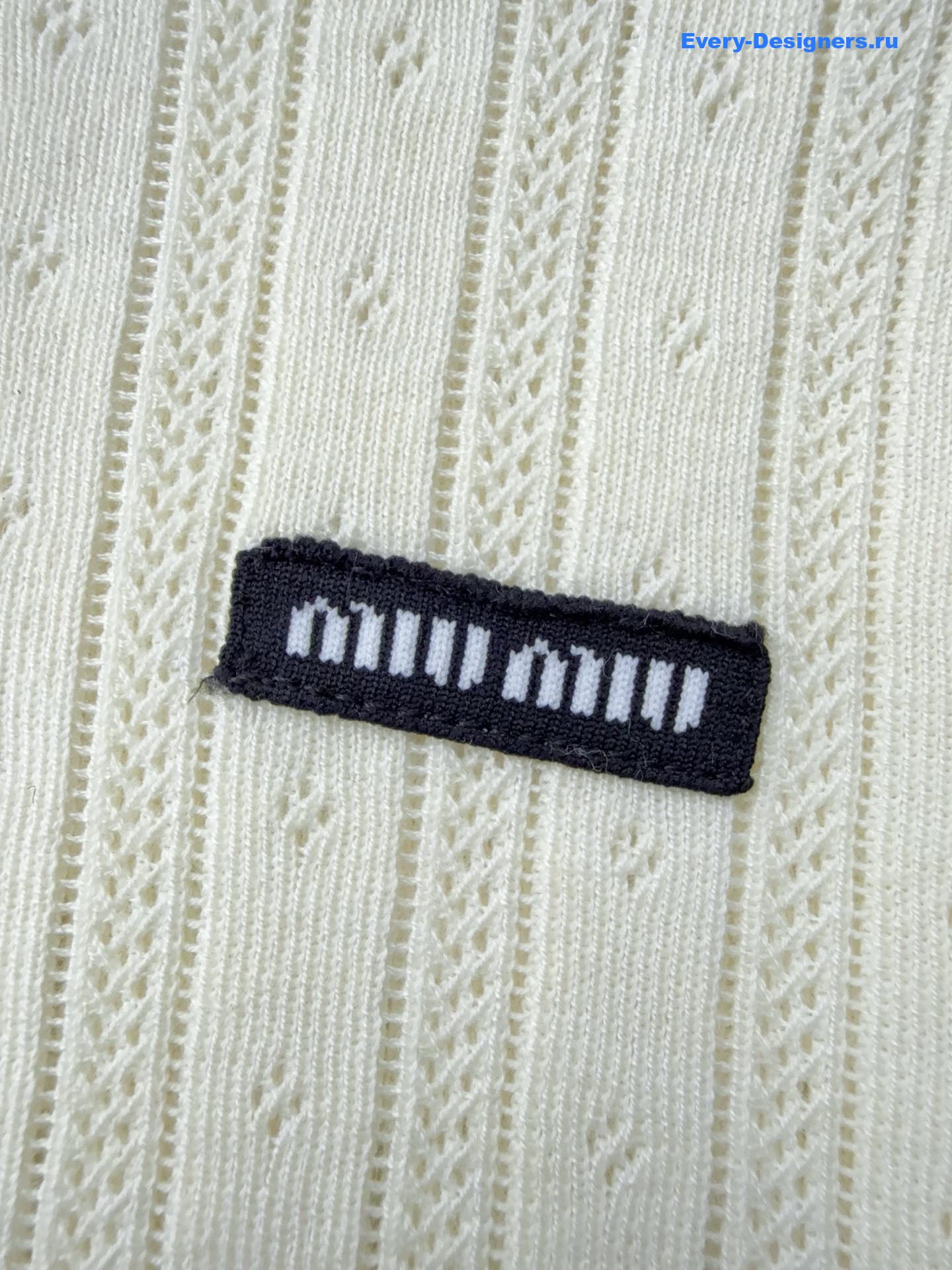 Miu Miu Long-Sleeved Pointelle Knit Polo Sweater