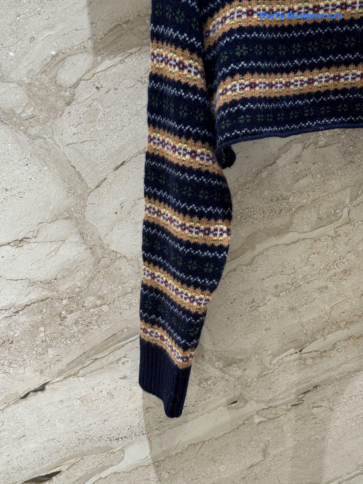 Miu Miu Short Striped V-Neck Knit Sweater