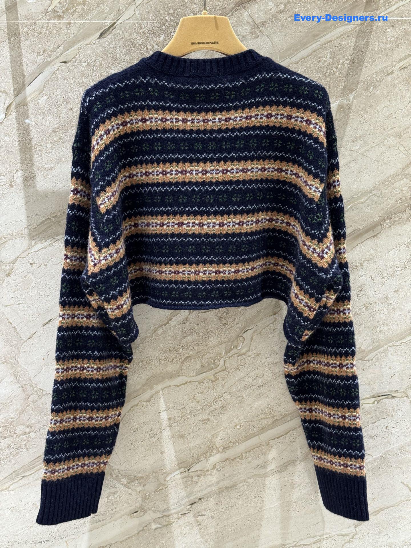 Miu Miu Short Striped V-Neck Knit Sweater