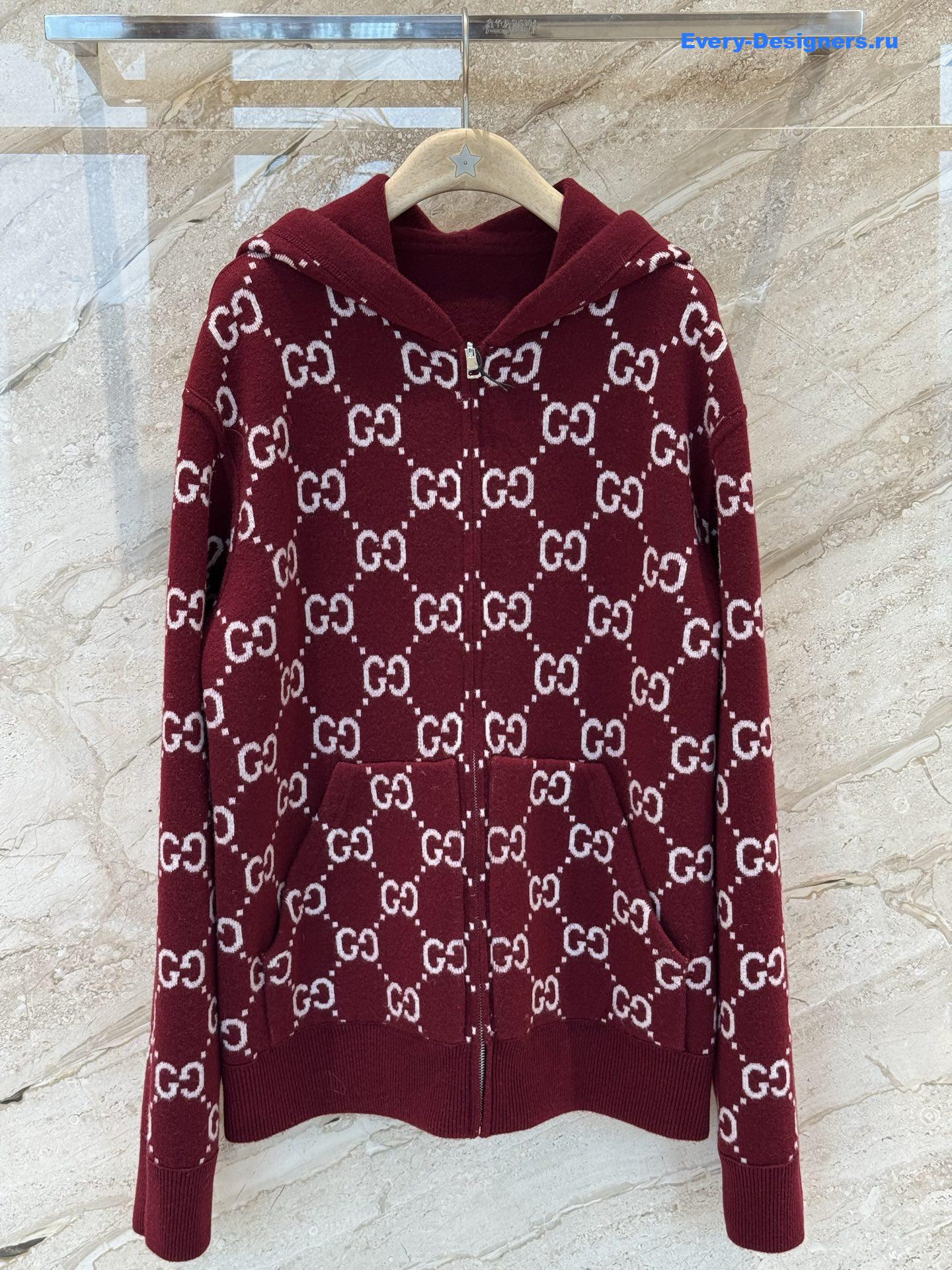 Gvc*1 gg burgundy wool hooded cardigan