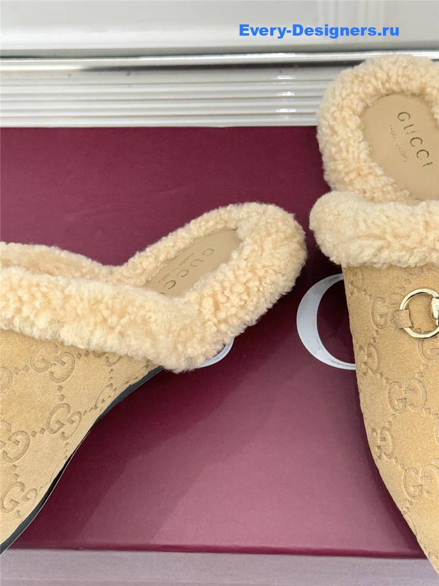 Gvc*1 horsebit gg brown suede shearling mules