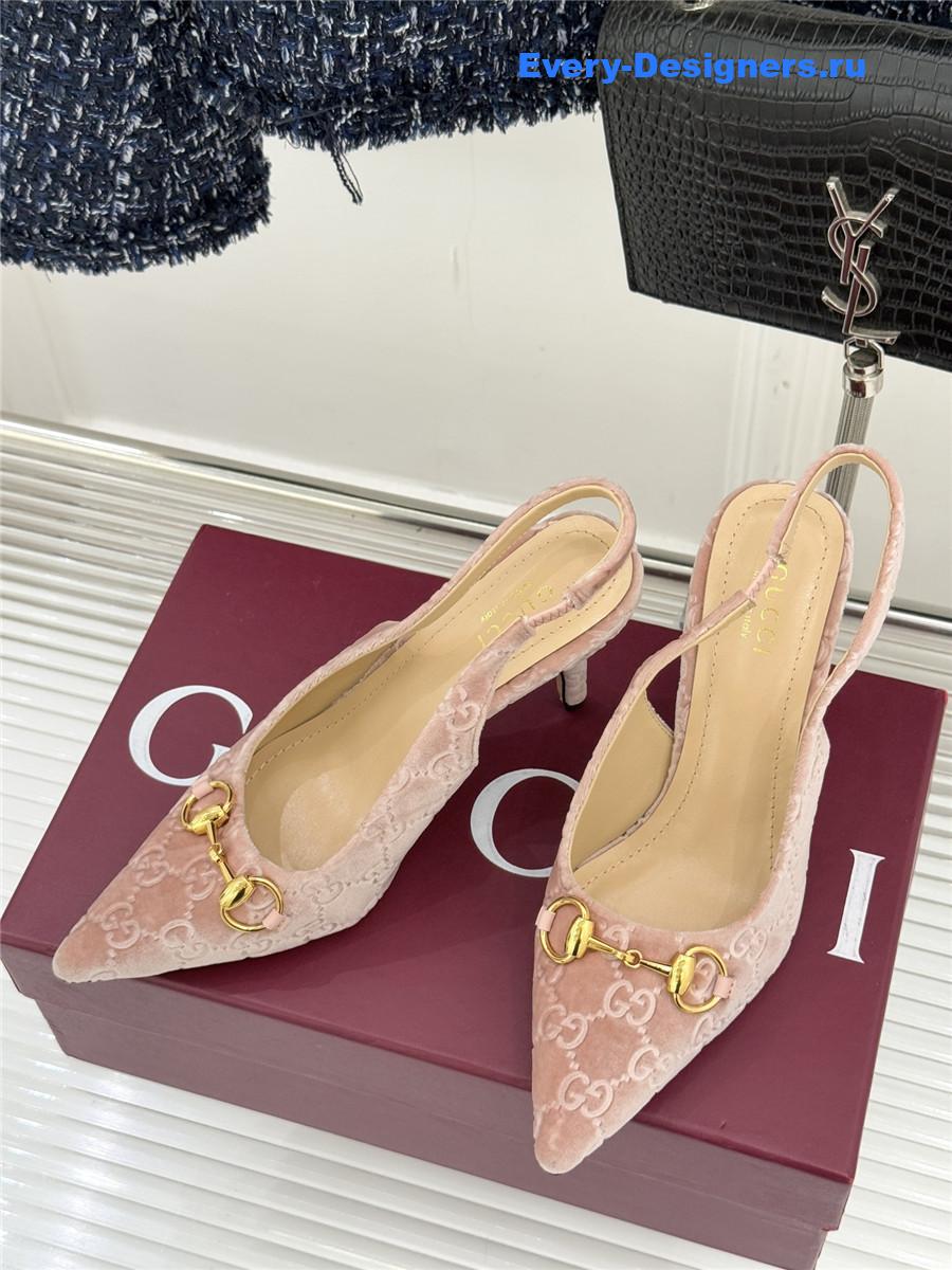Gvc*1 pink velvet horsebit slingback pump
