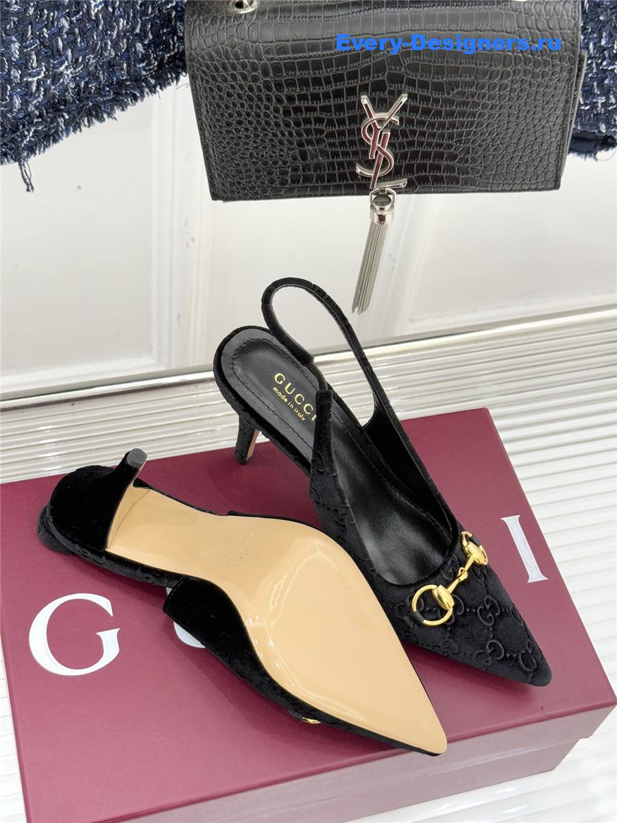 Gvc*1 black velvet horsebit slingback pump