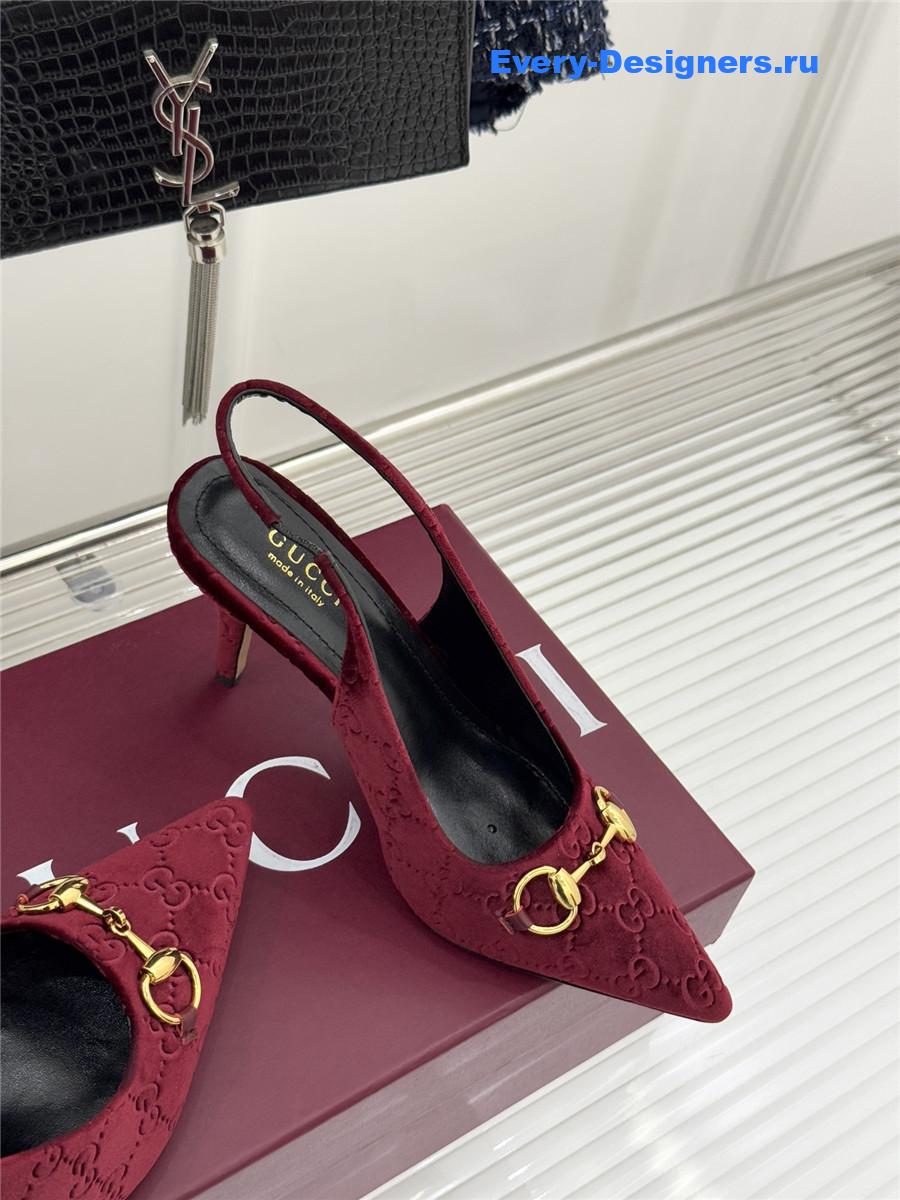 Gvc*1 red velvet horsebit slingback pump