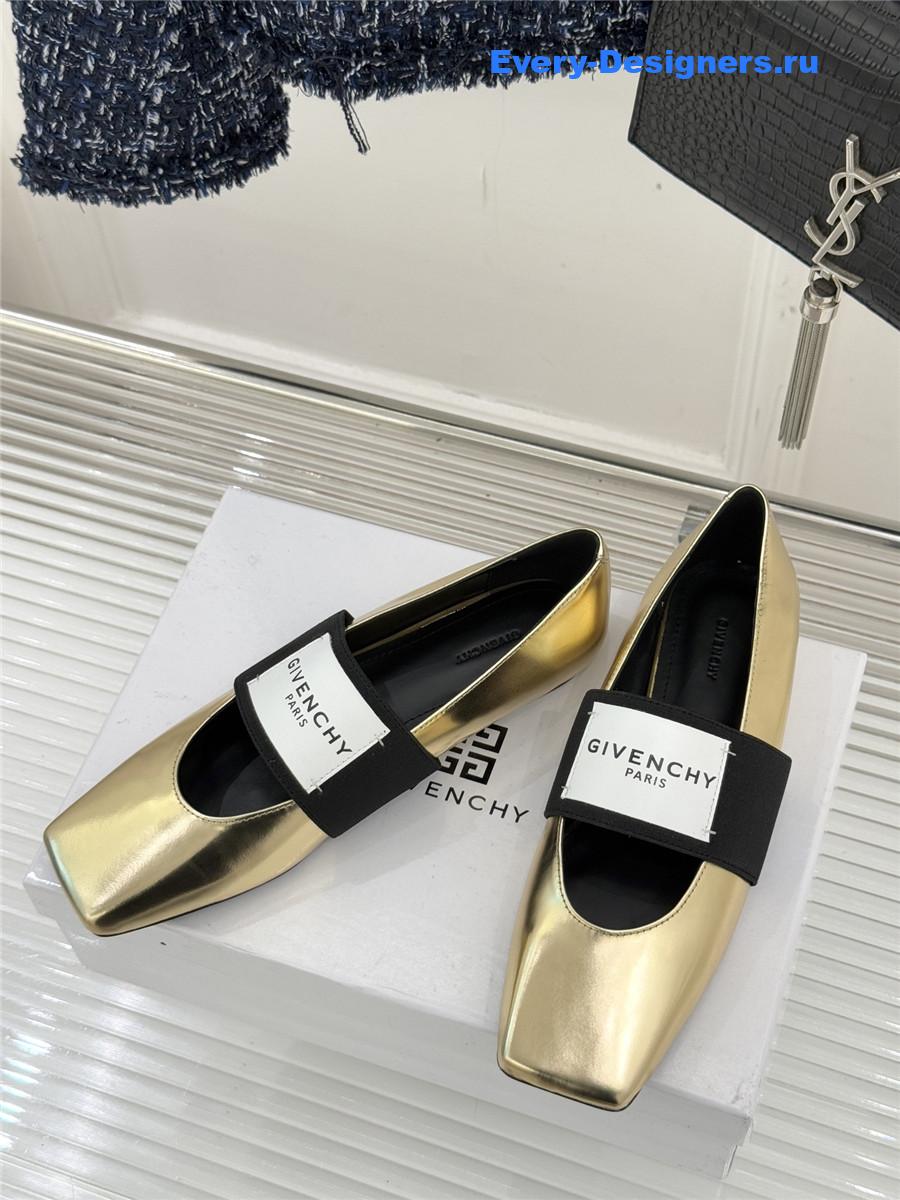 Givenchy Sliced Square Gold Leather Ballet Flats