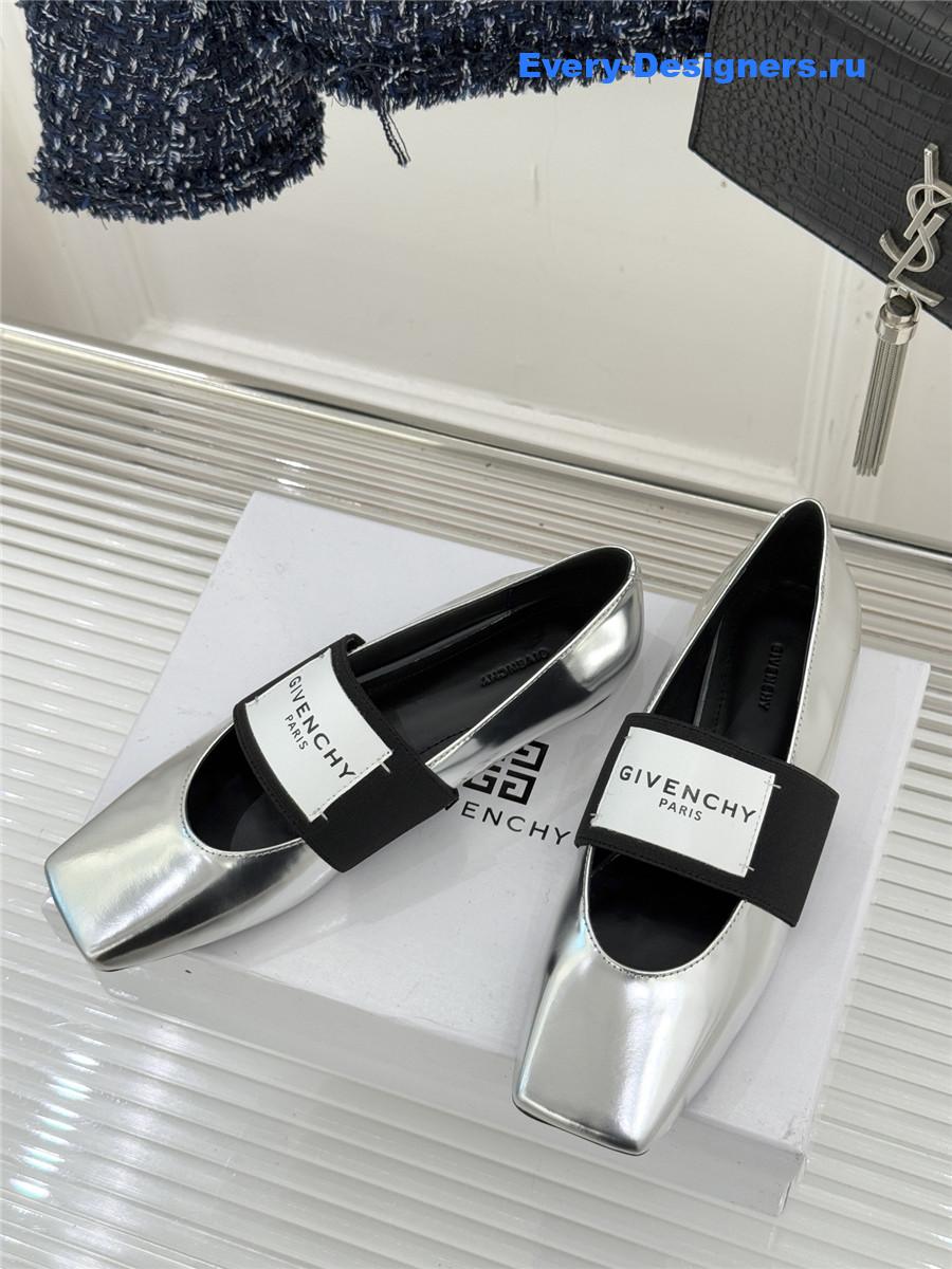 Givenchy Sliced Square Silver Leather Ballet Flats