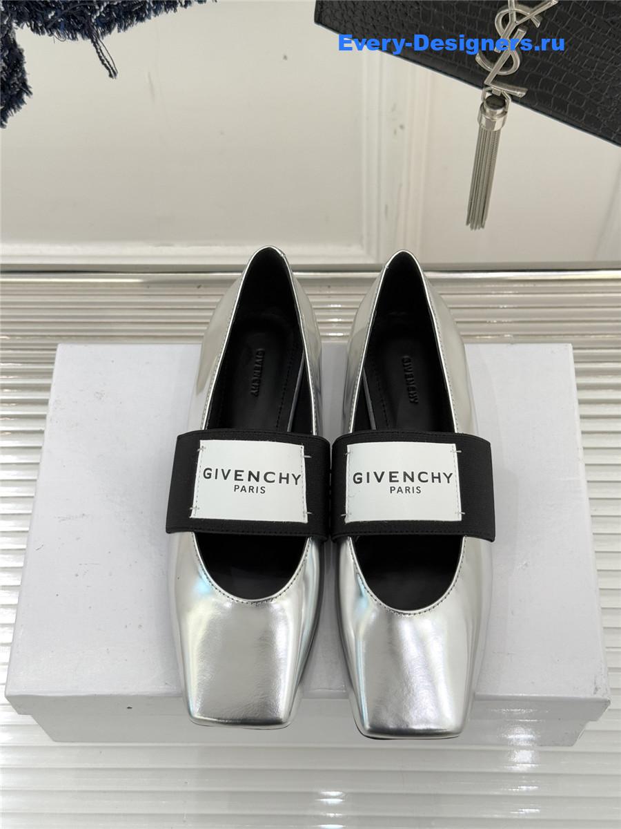 Givenchy Sliced Square Silver Leather Ballet Flats