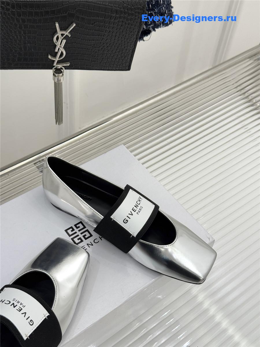 Givenchy Sliced Square Silver Leather Ballet Flats