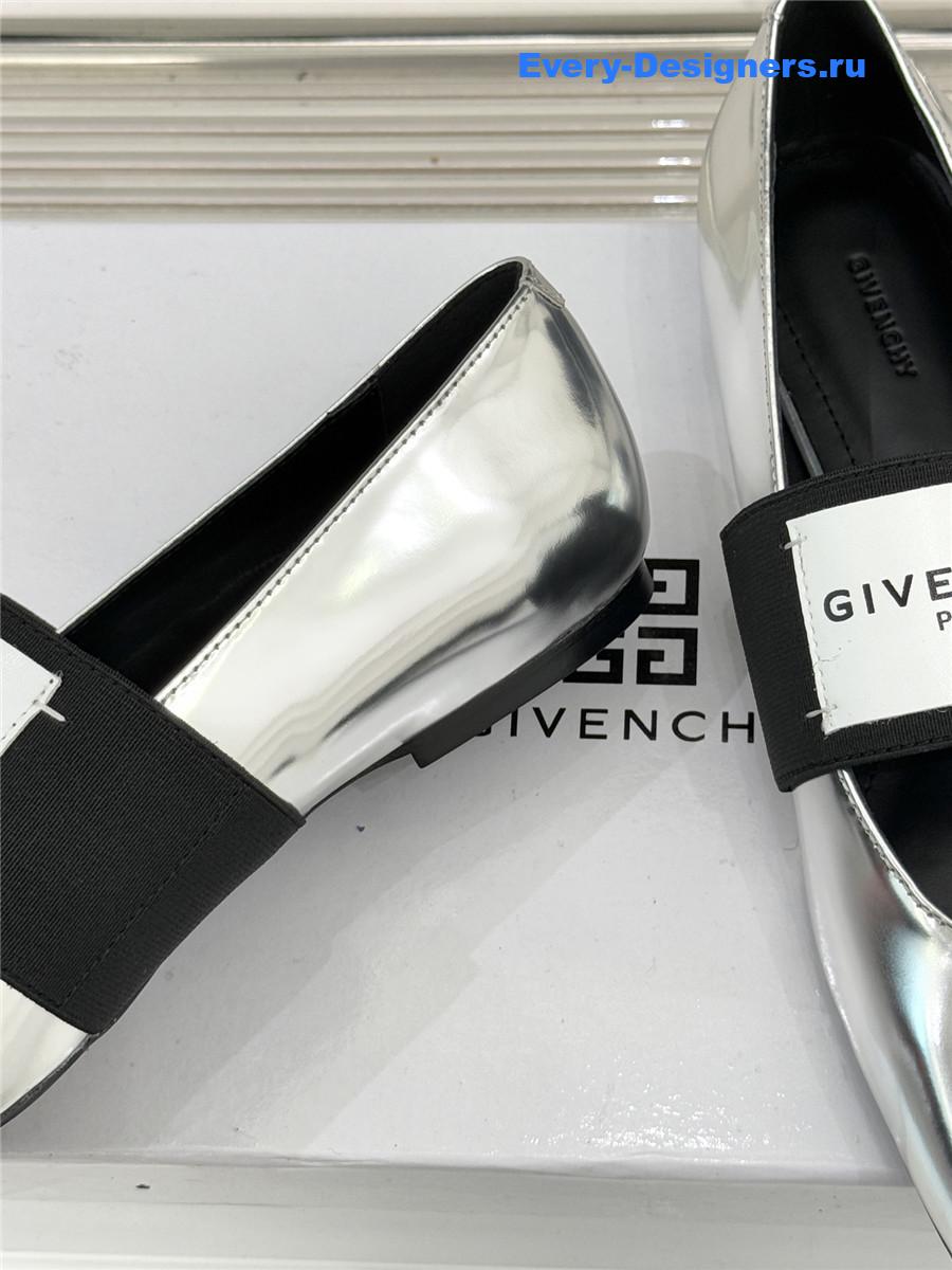 Givenchy Sliced Square Silver Leather Ballet Flats