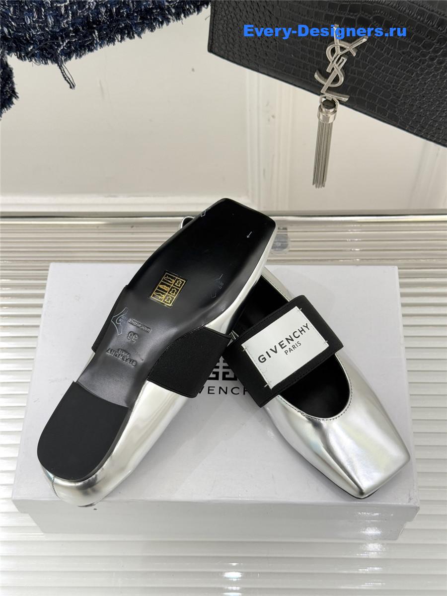 Givenchy Sliced Square Silver Leather Ballet Flats