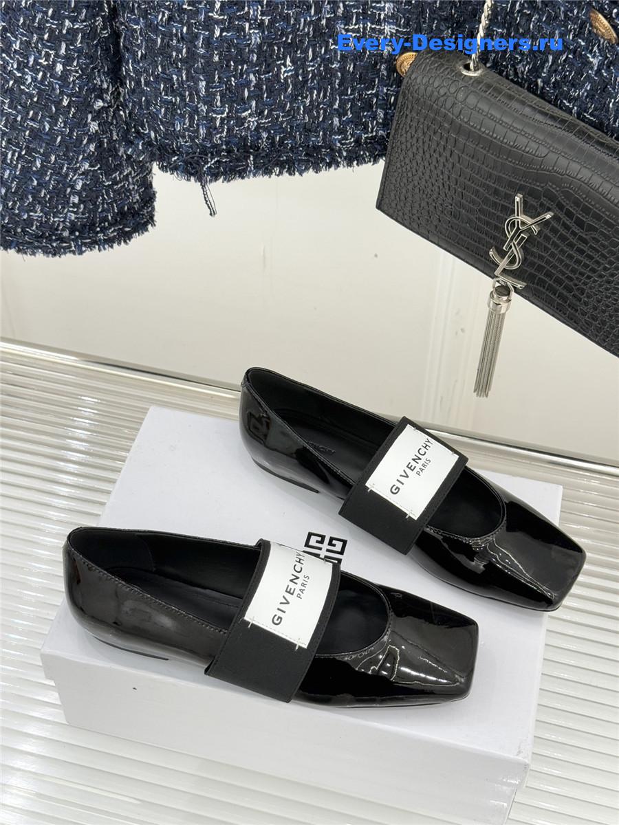 Givenchy Sliced Square Black Patent Leather Ballet Flats