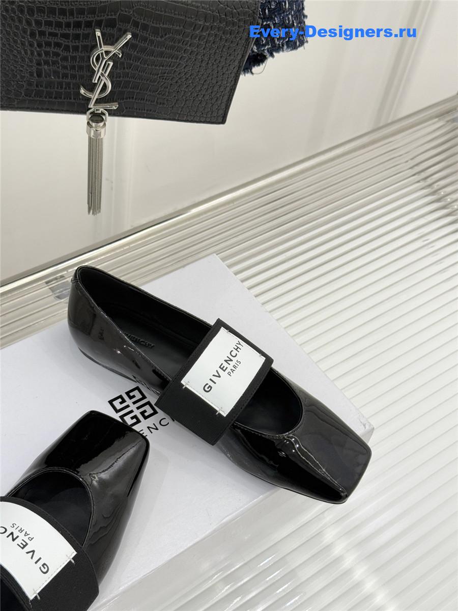 Givenchy Sliced Square Black Patent Leather Ballet Flats