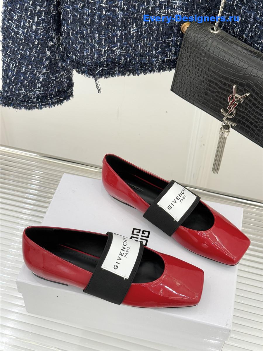 Givenchy Sliced Square Red Patent Leather Ballet Flats