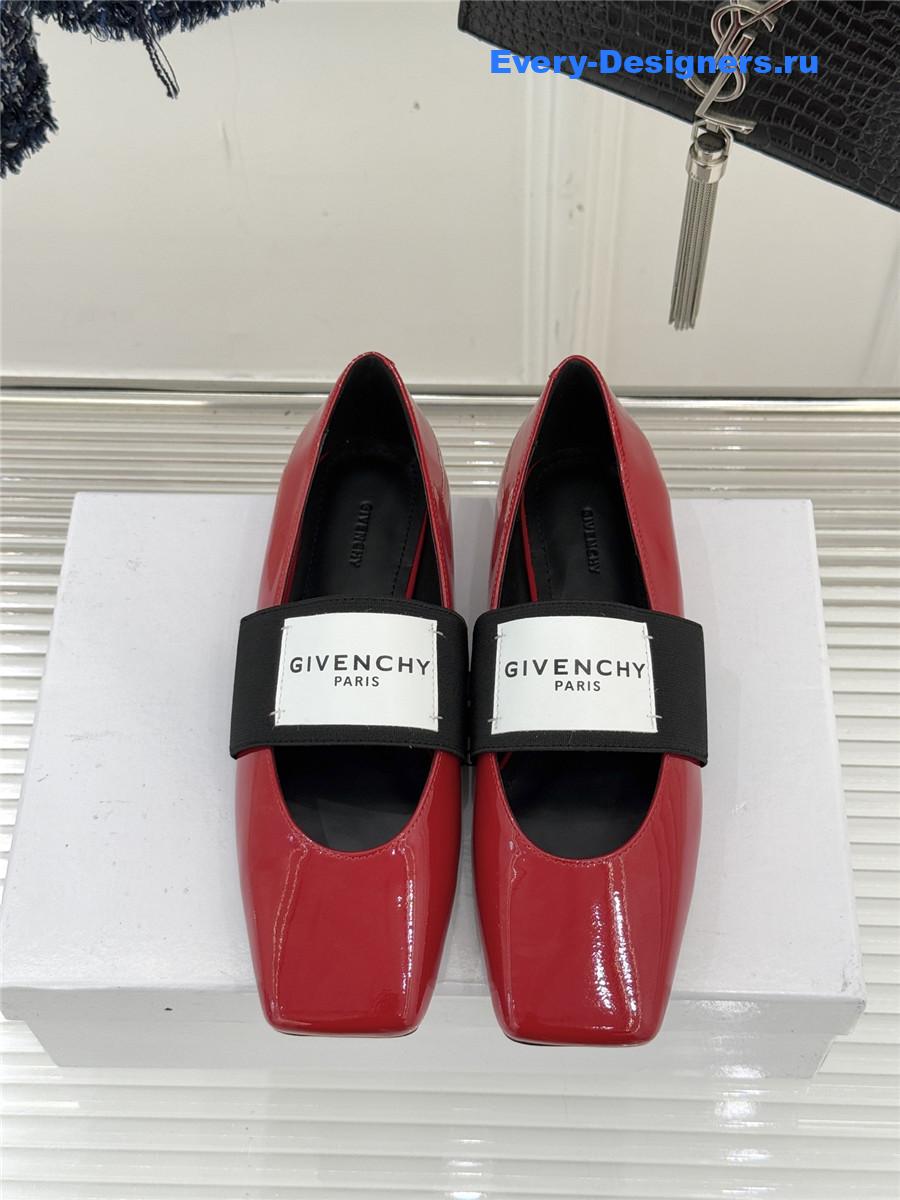 Givenchy Sliced Square Red Patent Leather Ballet Flats