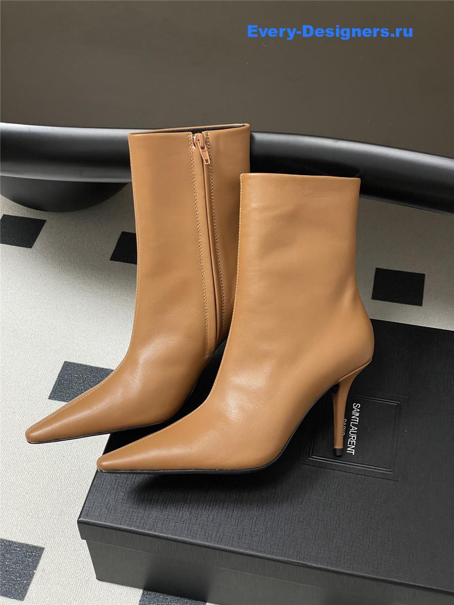 Sa1nt Lau*nt brown zipper pointed-toe ankle boots