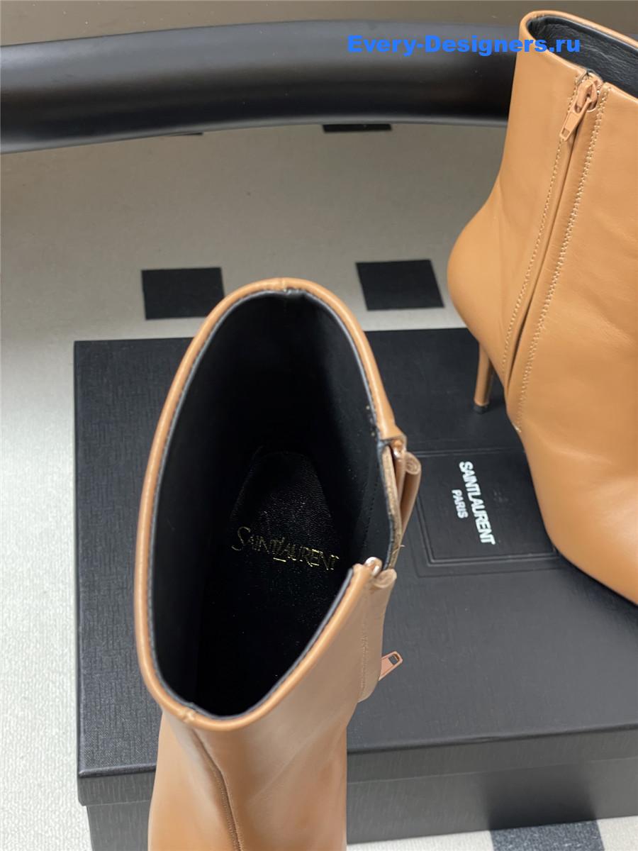 Sa1nt Lau*nt brown zipper pointed-toe ankle boots