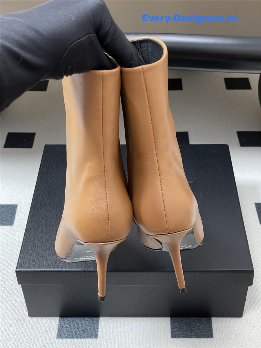 Sa1nt Lau*nt brown zipper pointed-toe ankle boots