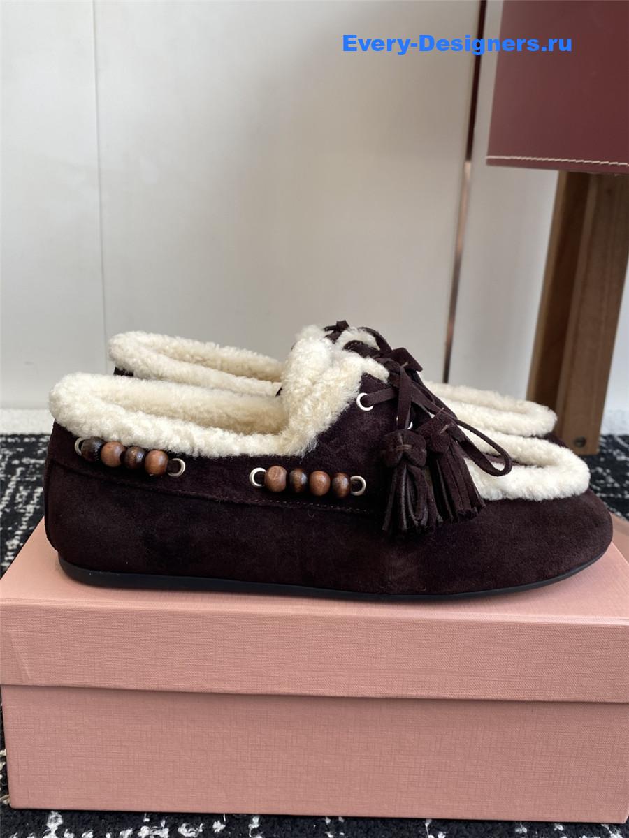 Miu Miu Suede Shearling Lace-up Moccasins