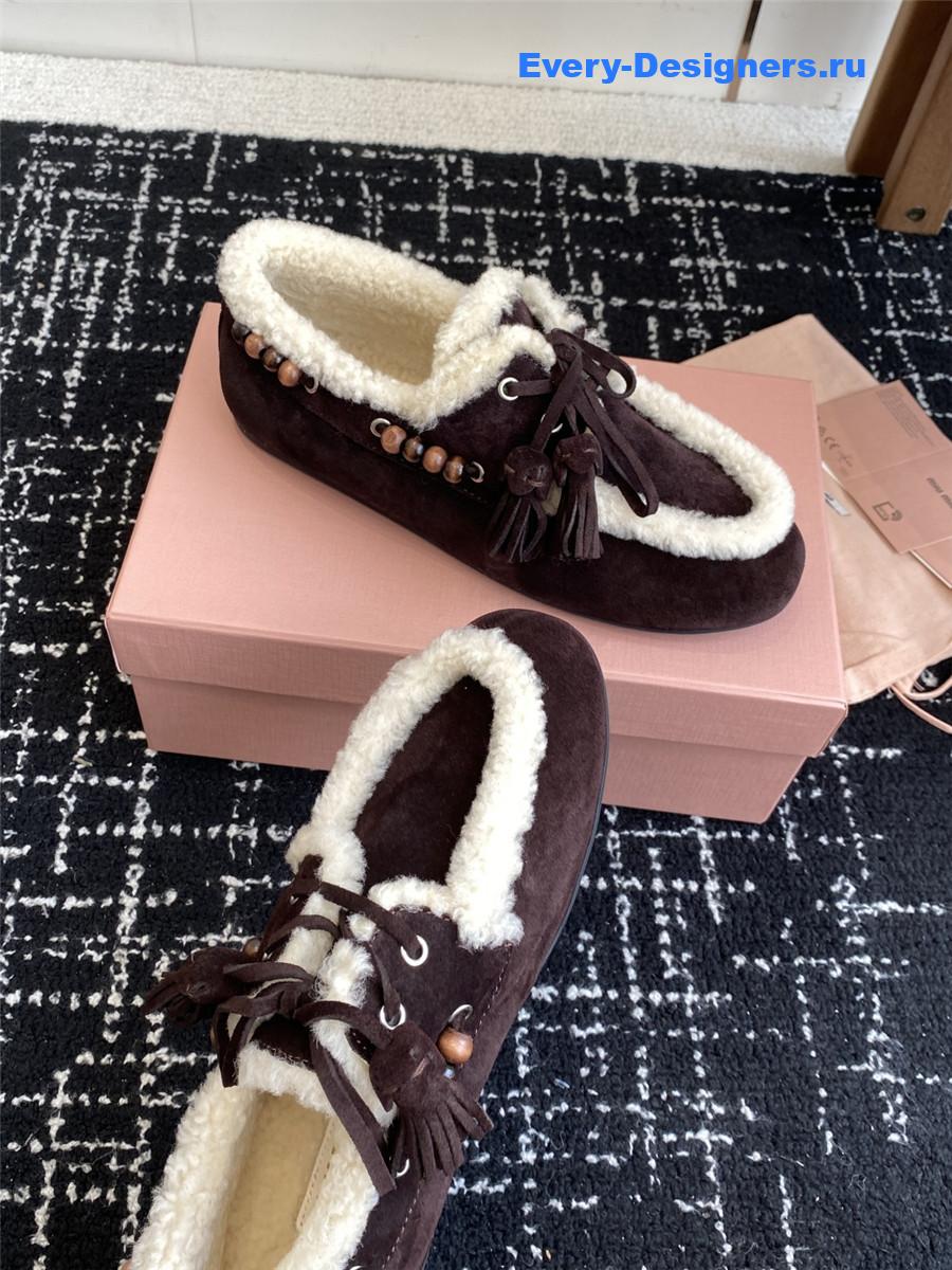 Miu Miu Suede Shearling Lace-up Moccasins