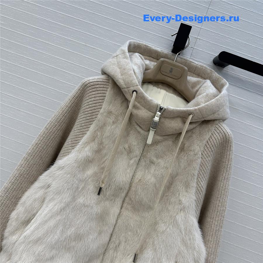 BC Beige Mink Fur Down Hooded Jacket