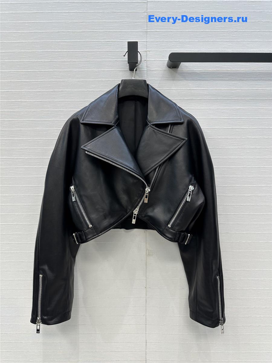 Alaia Cropped Black Faux Leather Biker Jacket