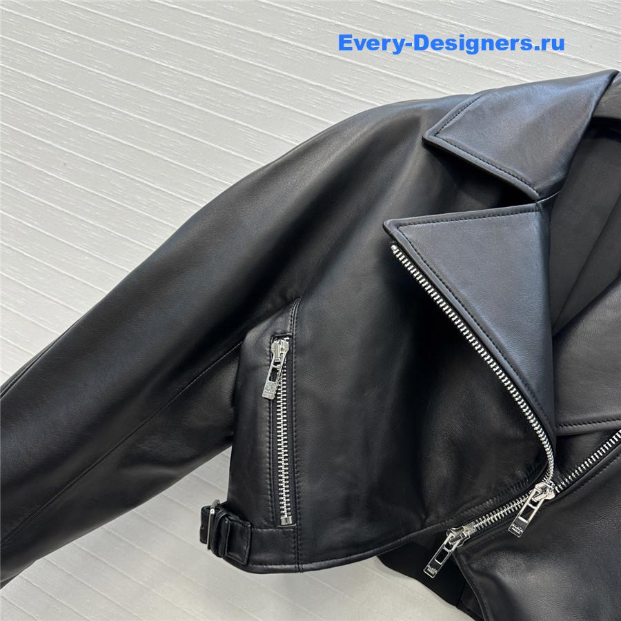 Alaia Cropped Black Faux Leather Biker Jacket