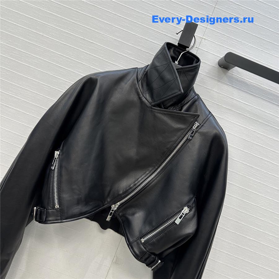Alaia Cropped Black Faux Leather Biker Jacket