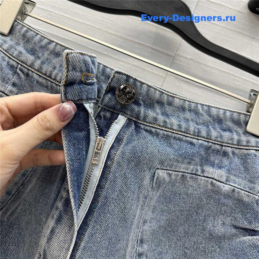 Ch**el coco bow blue denim skirt