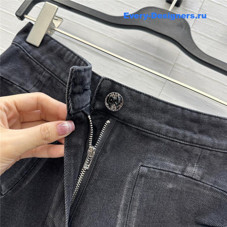 Ch**el coco bow dark gray denim skirt