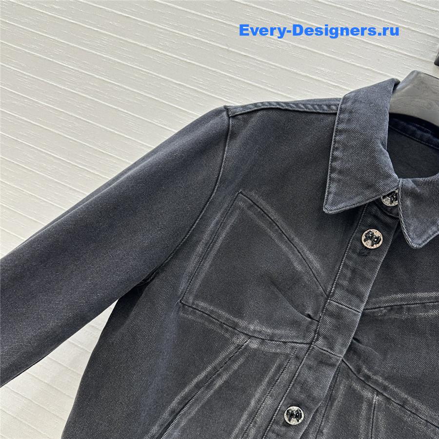 Ch**el coco bow dark gray denim jacket