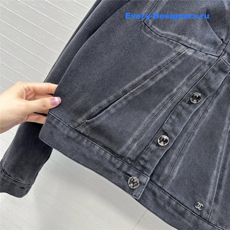 Ch**el coco bow dark gray denim jacket