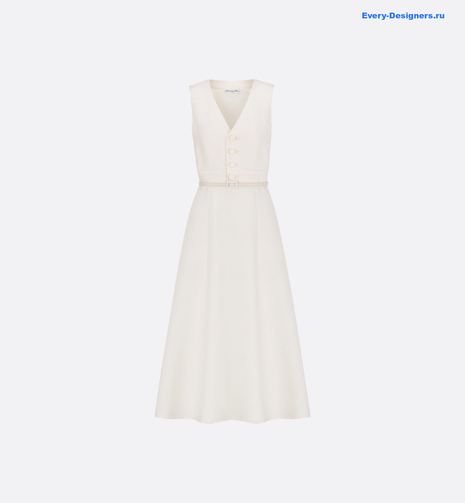 D10r belt white wool mid-length flared dress