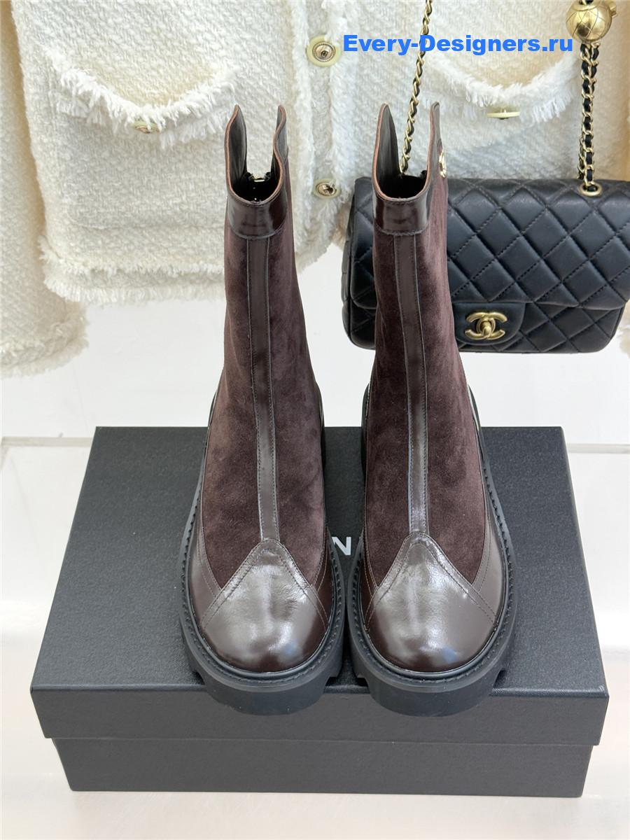 Ch**el brown calfskin suede mid boots