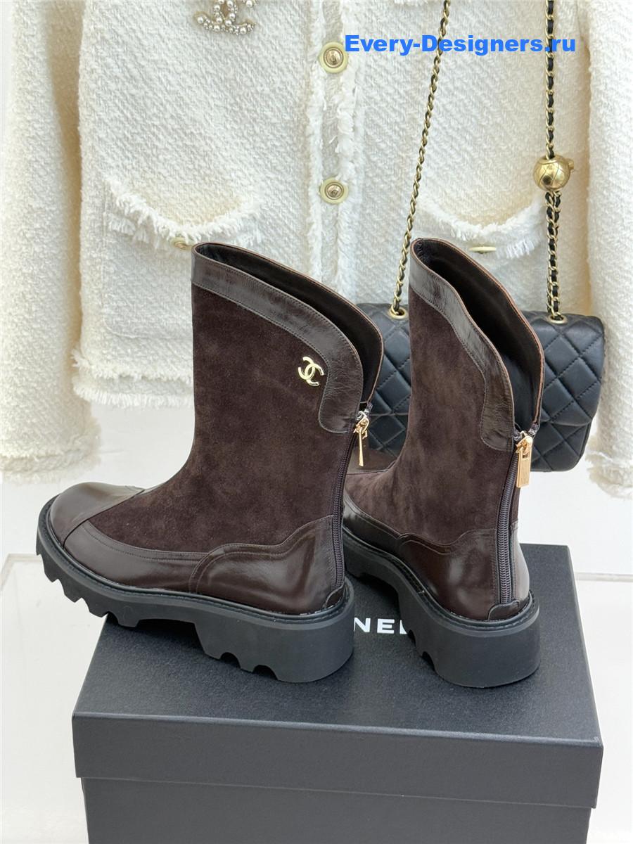 Ch**el brown calfskin suede mid boots