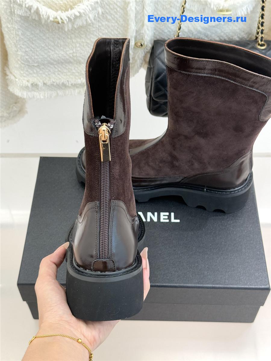 Ch**el brown calfskin suede mid boots