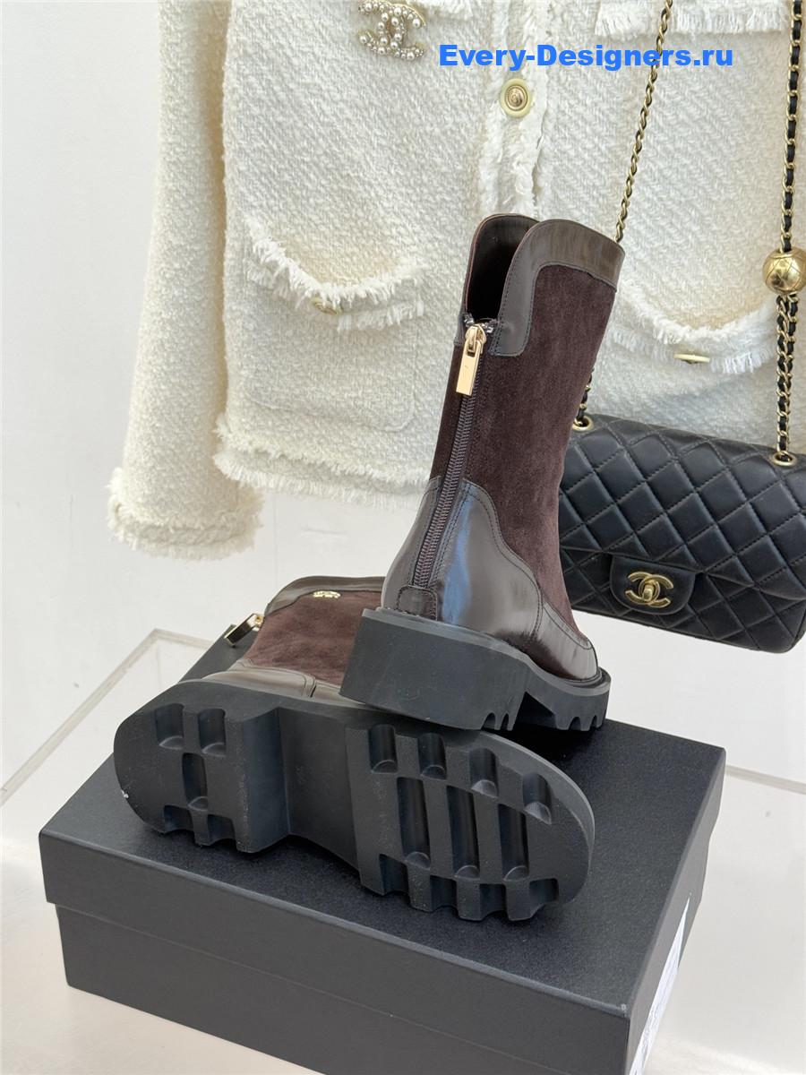 Ch**el brown calfskin suede mid boots