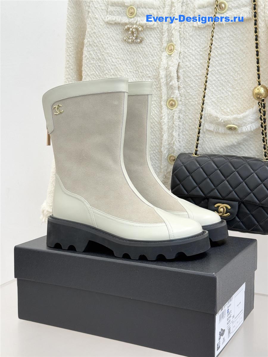 Ch**el white calfskin suede mid boots