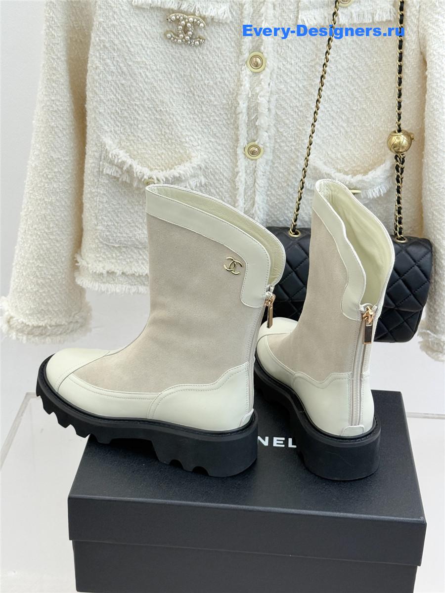 Ch**el white calfskin suede mid boots