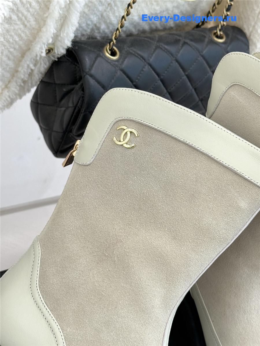 Ch**el white calfskin suede mid boots