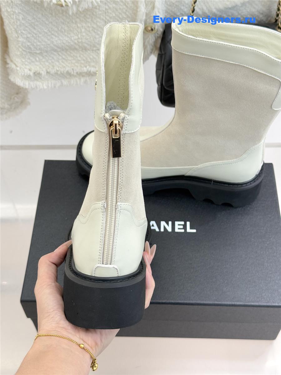 Ch**el white calfskin suede mid boots