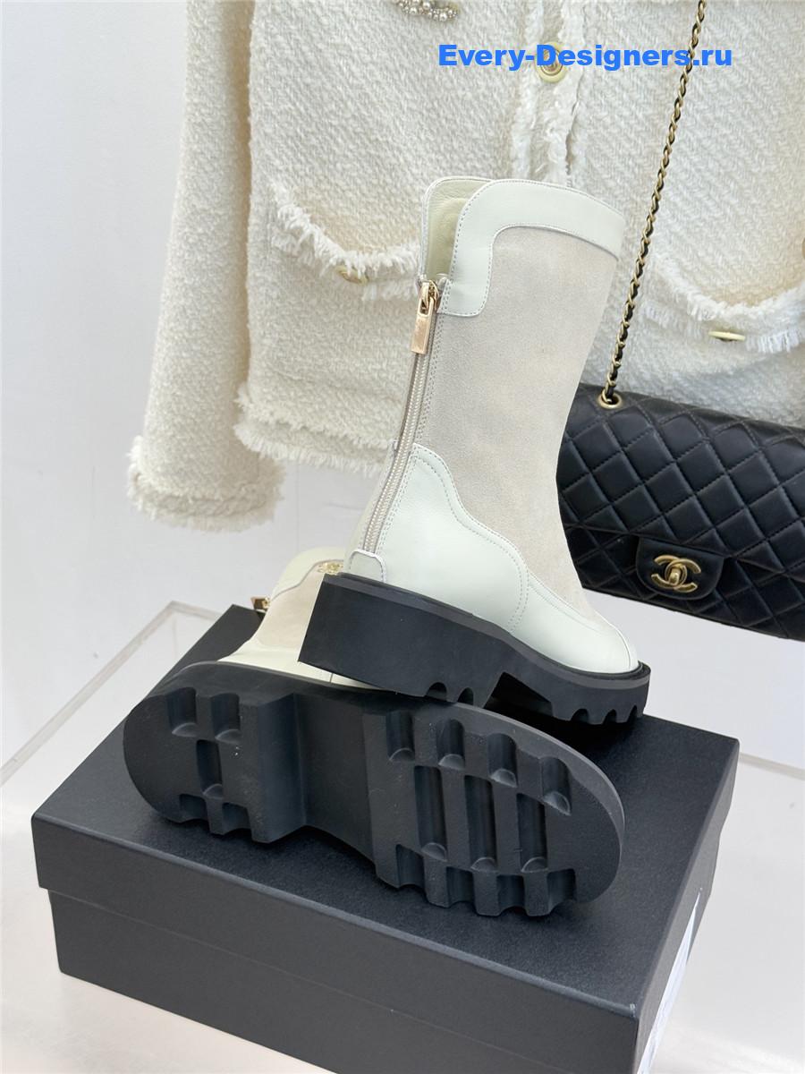 Ch**el white calfskin suede mid boots