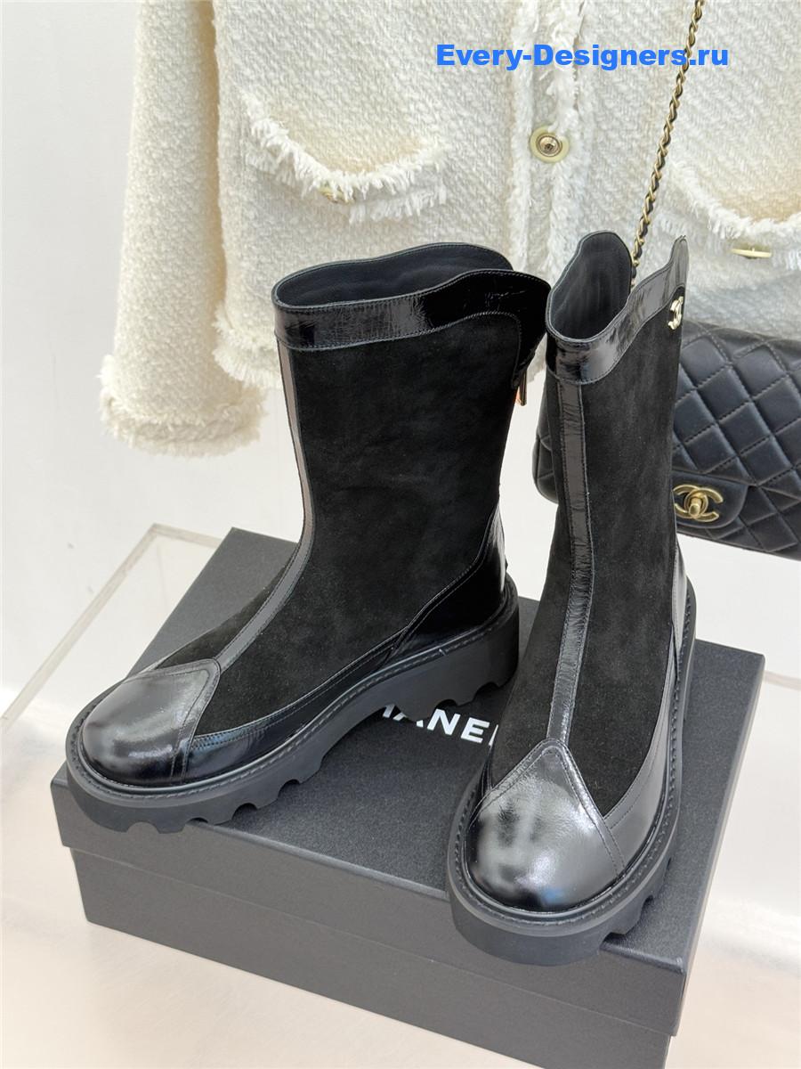 Ch**el black calfskin suede mid boots