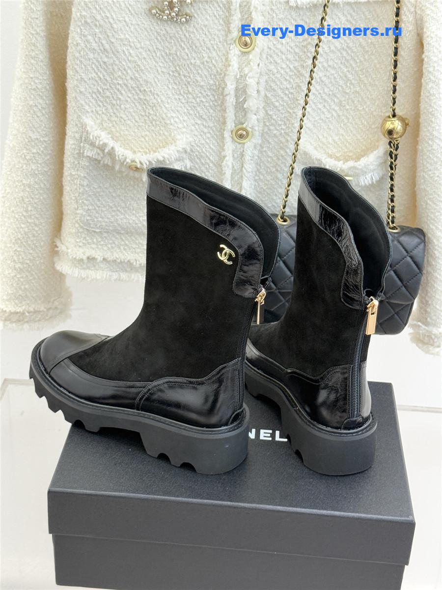 Ch**el black calfskin suede mid boots