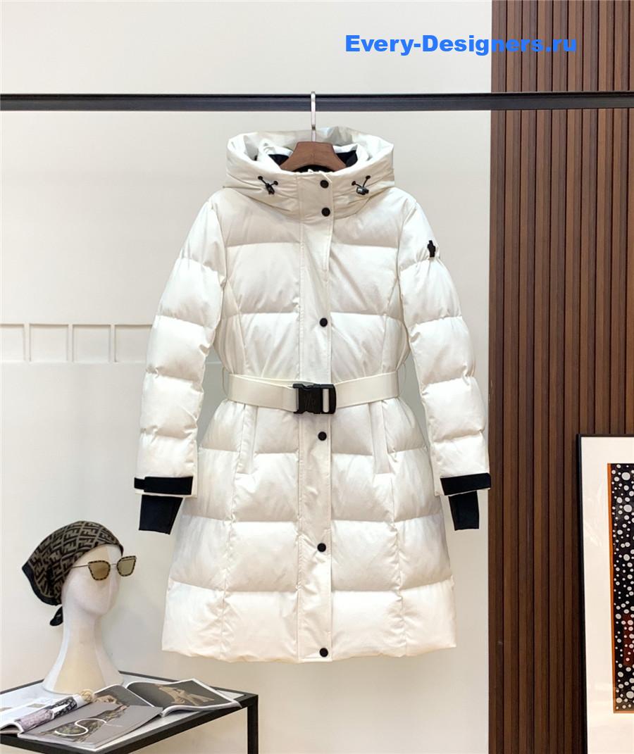 Moncler White Hooded Belted Puffer Jacket