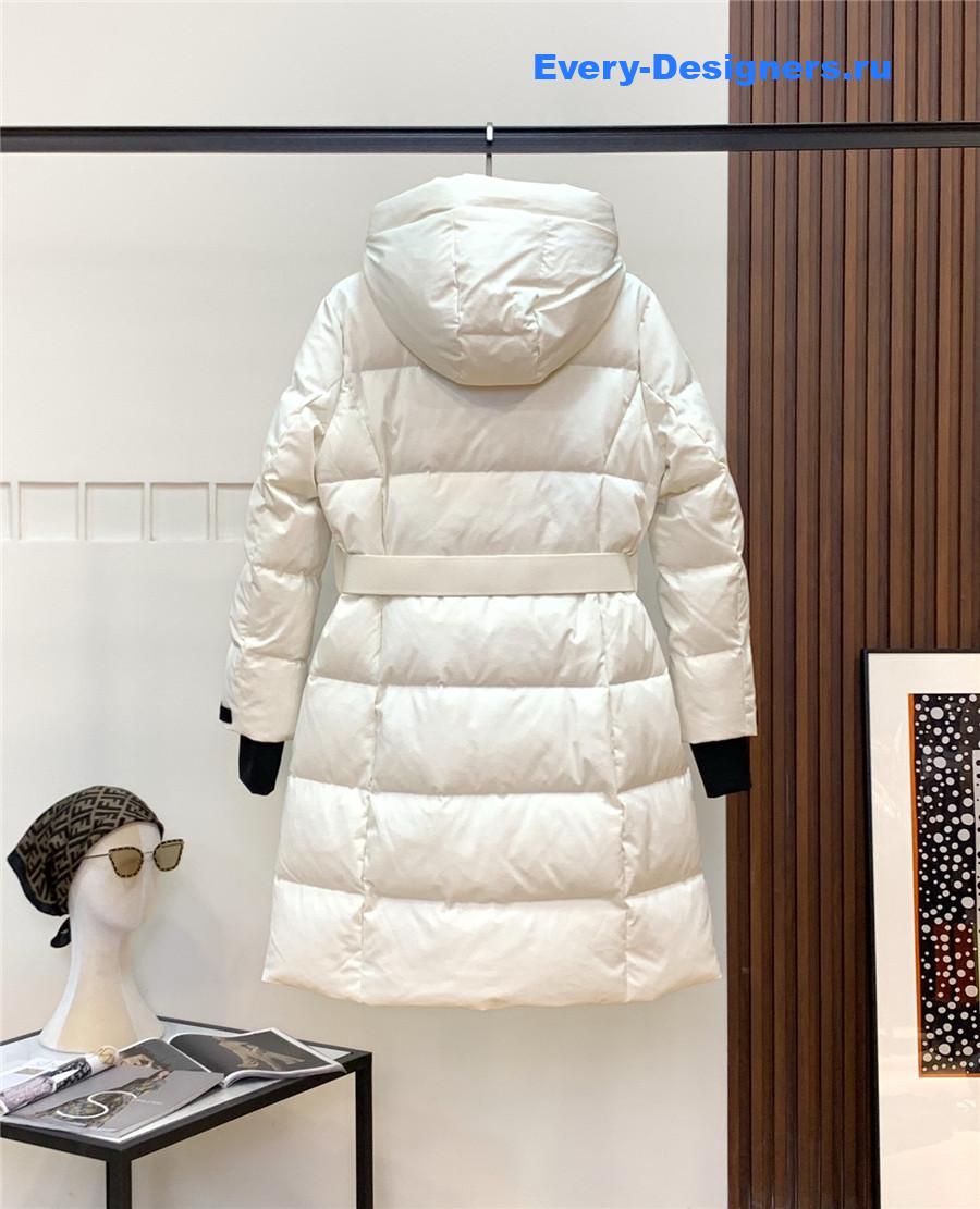 Moncler White Hooded Belted Puffer Jacket