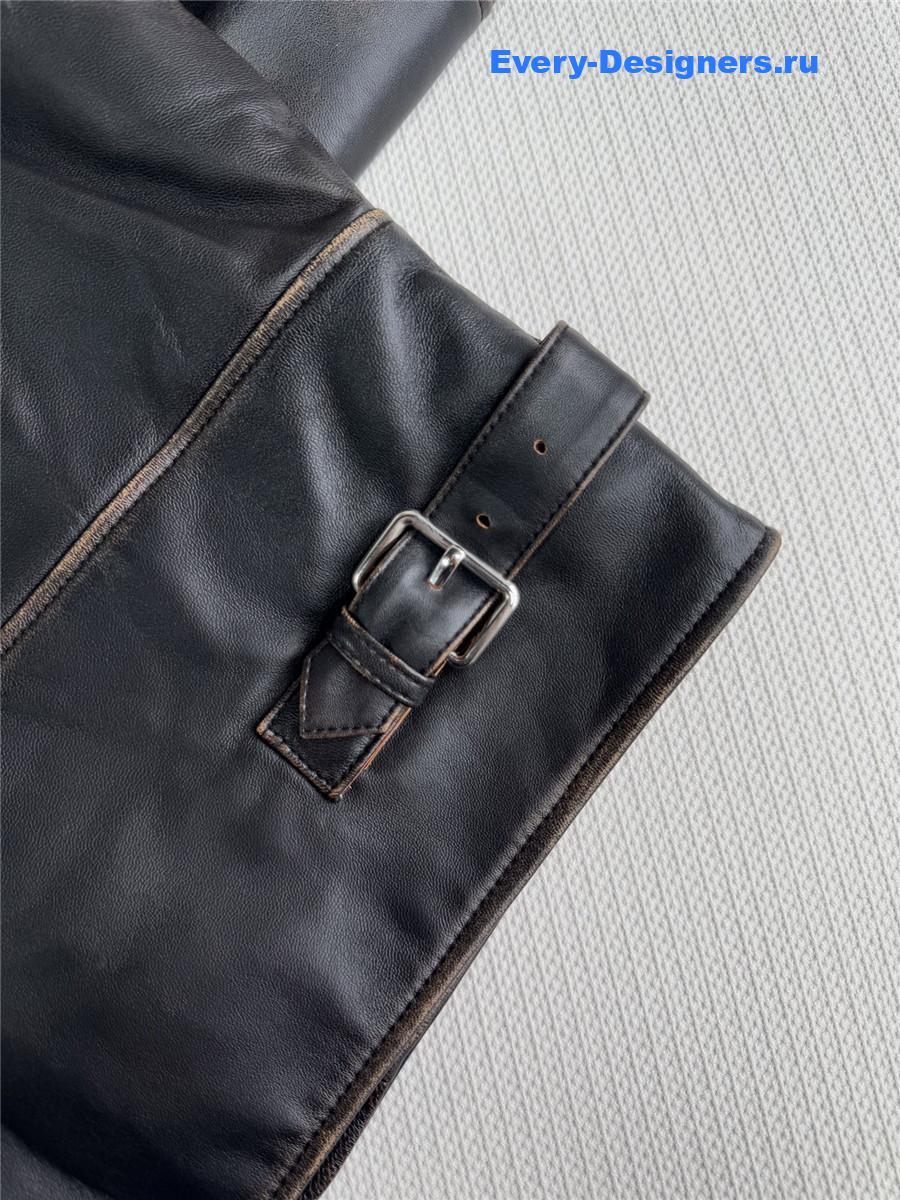 Miu Miu Black Lamb Shearling Collar Leather Jacket